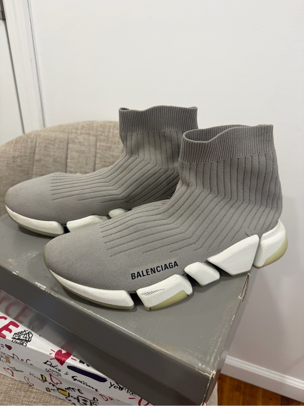 Balenciaga Men’s Grey Knit Sock Sneakers